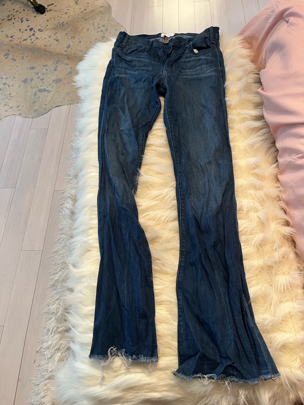 McGuire Denim Dark Indigo Flare Jeans with Raw Hem